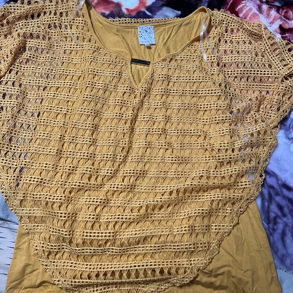 NAIF Mustard Crochet Blouse